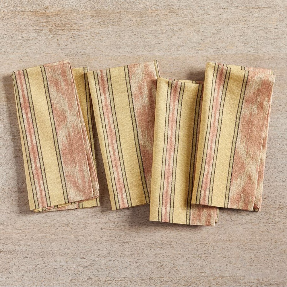Pottery Barn Parker Stripe Ikat Cotton Napkins - Set Of 4